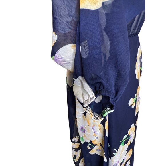 Maxi Navy Blue Floral Sheer A Style Sexy Romantic Feminine Bohemian flaw - Picture 6 of 15